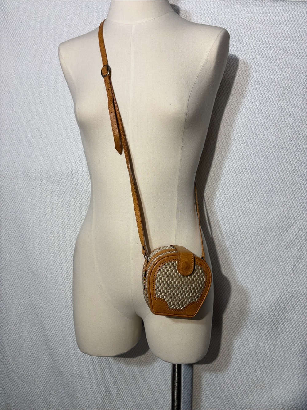 Women's Tan Crossbody Woven Detail Bag with Paisley lining Leather Trim (flaw)